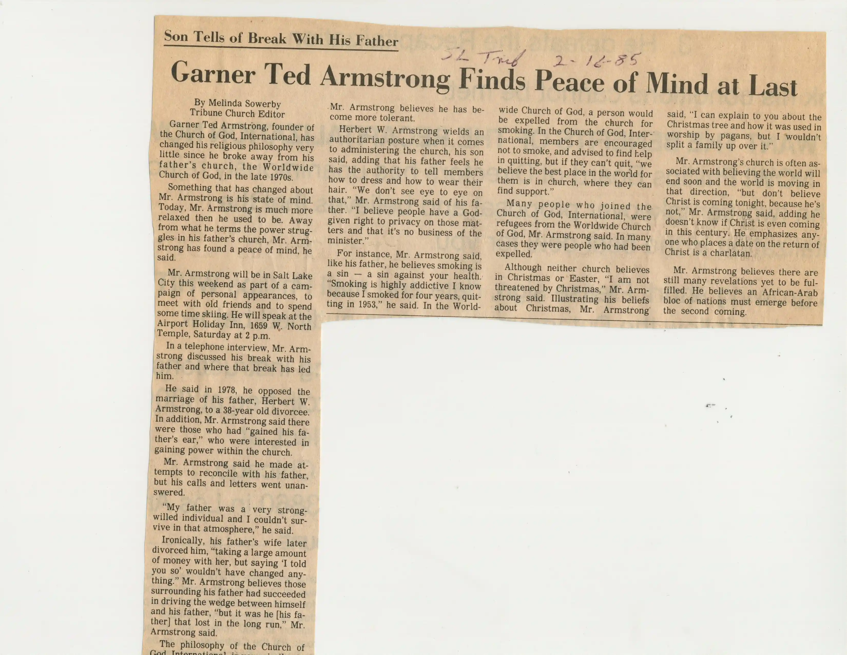 1. Salt Lake Tribune, Salt Lake City, 2-16-85